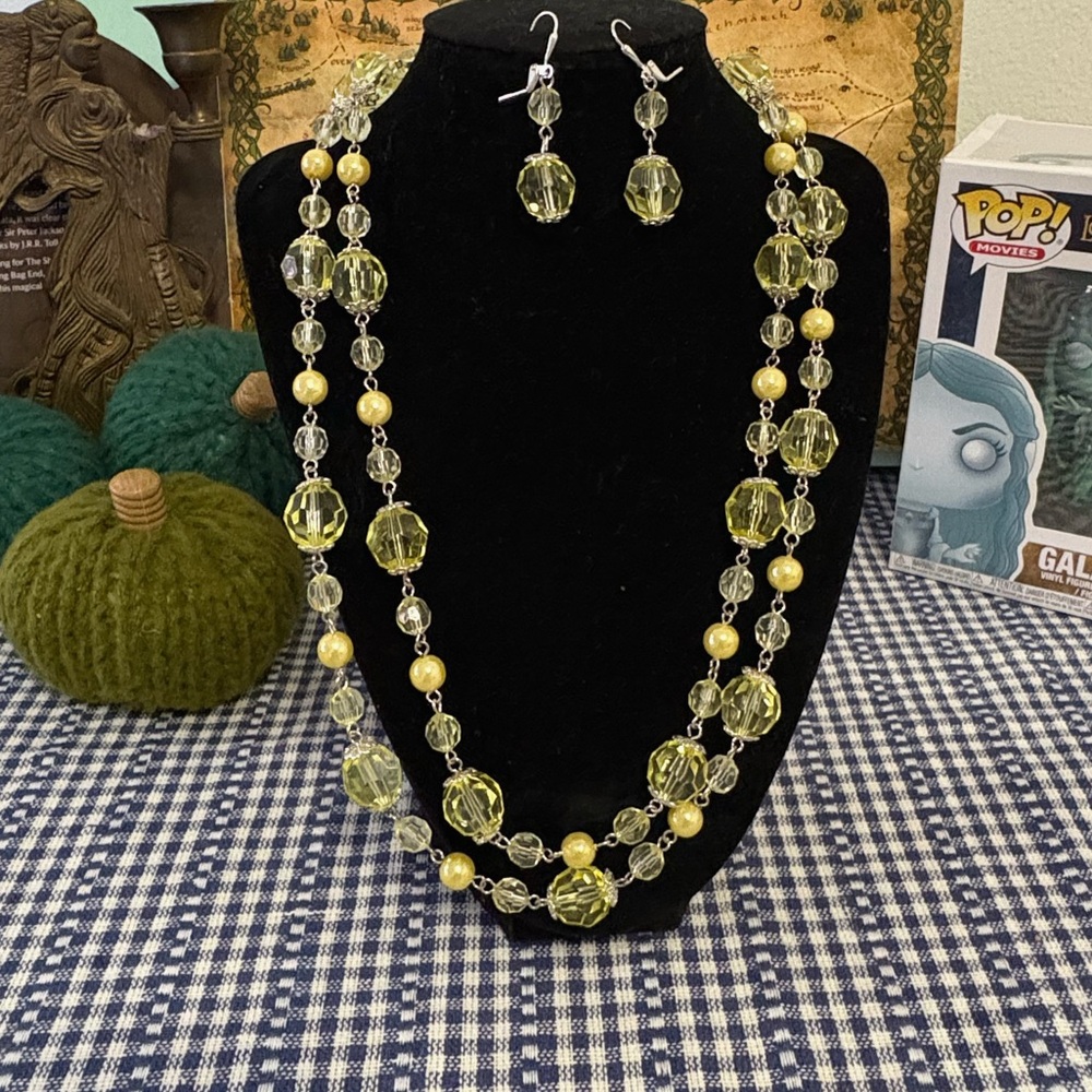 Vintage iced plastics necklace and earring set